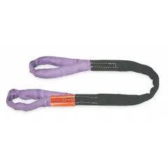 This abrasion-resistant eye round sling is constructed with a polyester core and a polyester sleeve with a nylon cover. It is 6 ft in length and designed for lifting applications where resistance to wear is required. Suitable for vertical, choker, and basket hitches in industrial material handling.