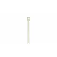 Black heat-stabilized cable tie with 6-inch nominal length, 1 3/8-inch maximum bundle diameter, and 0.14-inch width. Suitable for outdoor use. Pack of 100. Used for bundling and securing wires and cables in environments requiring heat resistance.