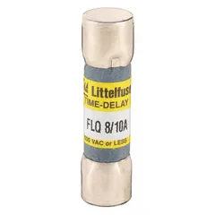 Time-delay cylindrical fuse rated 800 mA, 500 V AC, 300 V DC. Midget size (13/32 in x 1 1/2 in). Designed for overcurrent protection in circuits with inductive loads such as control transformers and solenoids, accommodating temporary inrush currents.
