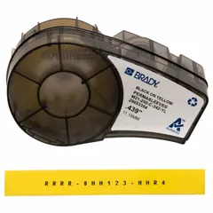 Polyolefin sleeve label in yellow matte finish for wire and cable identification. Designed for 8 AWG to 16 AWG wire gauge. Compatible with M210-LAB printer series. Used in industrial panel building and electrical maintenance.
