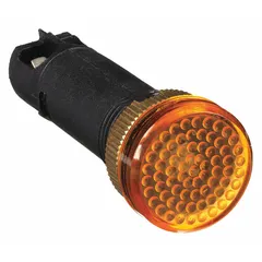LED indicator pilot light with a raised head design for panel-mount applications requiring a visible status signal. Features a 12 mm panel mounting hole diameter and M2.5 screw electrical connection. Suitable for use on industrial control panels and machinery to indicate power status or operational conditions.