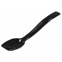 This polycarbonate serving spoon has an 8-inch overall length and a 0.25 oz capacity. It is black and NSF Certified for food safety. Suitable for portioning and serving sauces, dressings, or condiments in commercial kitchens and foodservice operations