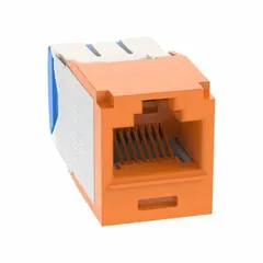 This PANDUIT Category 6A RJ45 jack module supports high-performance copper network connections. It is designed for use with Category 6A copper cable in structured cabling systems. The orange housing provides easy identification. Suitable for data centers and enterprise LANs requiring 10GBASE-T performance.