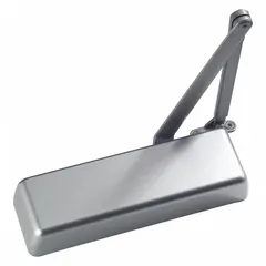 This Grade 1 heavy duty door closer from ABILITY ONE is constructed of aluminum and measures 12 inches in length. It features a regular arm and an adjustable spring size 6, suitable for interior use. The closer is ADA compliant and compatible with PDQ 7101 series. Typical applications include controlling door closing on standard swing doors in commercial or institutional buildings.