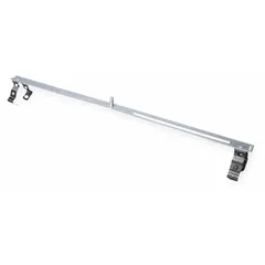 Steel hanger for supporting 1/2 in EMT conduit and 4 in square boxes from threaded rods. Features a corrosion-resistant gray coating and 1/4-20 threaded rod mount with screw mounting. CEC compliant. Suitable for commercial and industrial electrical installations.