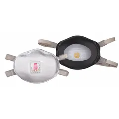 This NIOSH-rated P100 disposable respirator features a molded design with an exhalation valve for reduced breathing resistance. It includes a dual adjustable headstrap, metal nose clip, and comfort face seal. Suitable for use in industrial environments where particulate respiratory protection is required.