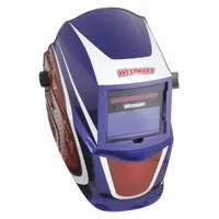 WESTWARD Welding Helmet: Auto-Darkening, 2 Arc Sensors, Graphics, Blue/Red/White, W9-13, Analog (MPN 22XX42)