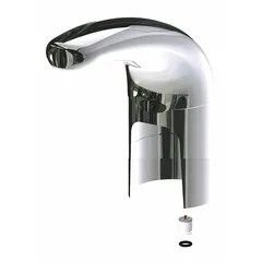 This arc spout is constructed of brass with a polished chrome finish. It features a laminar flow outlet and a standard spout style with a 5 1/2 in reach. Suitable for use in commercial restrooms, kitchens, and laboratories where a clean, non-splash stream is required.