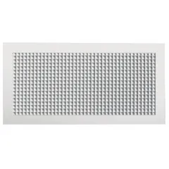 This lay-in grille is designed for ceiling mounting in HVAC return air applications. Constructed of white powder coated aluminum, it measures 21 3/8 inches in height and 9 3/8 inches in width. Not fire rated.