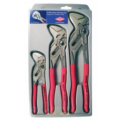 KNIPEX Plier Wrench Set: Flat, Push Button, 2 in_1 1/2 in_2 3/8 in Max Jaw Opening - Tongue & Groove Pliers Sets