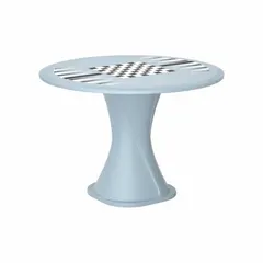 This 42-inch diameter polyethylene table features a blue gray finish and includes a game top. It accepts ballast for added stability, making it suitable for outdoor recreation areas, parks, or break rooms where weather-resistant furniture is needed.