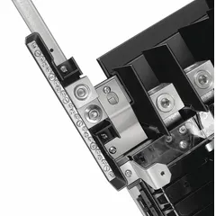 This neutral bar kit is rated for 600 A and constructed of copper. It is designed for use with Square D NF panelboards, providing a grounded termination point for neutral conductors in electrical distribution systems.