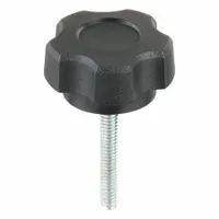 This 5-arm knob features a plastic body with a steel thread insert for a comfortable grip and durable threading. The threaded stud design allows for secure mounting on machinery, jigs, and fixtures. Commonly used for manual clamping, positioning, and adjustment in industrial applications