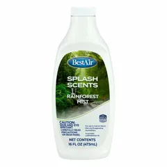 BESTAIR Rainforest Mist essential oil, model 394WU3, is a 16 oz fragrance formulated for use in humidifiers. It adds a rainforest mist scent to indoor air, suitable for residential and commercial spaces.