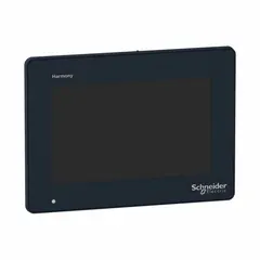 The HMIDT351 is a 7-inch TFT color LCD touch panel with resistive touch technology, operating on 24V DC. It is part of the Harmony GTU Series modular HMIs, designed for industrial human-machine interface applications such as monitoring and controlling machinery, processes, and automation systems.