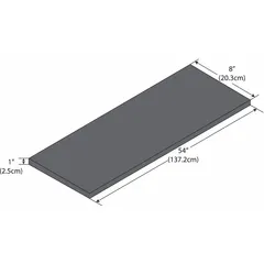 This lab shelf is constructed from phenolic material, offering resistance to chemicals and moisture. With overall dimensions of 8 inches length, 4 1/2 feet width, and 1 inch height, it provides a flat surface for organizing equipment and supplies in laboratory or industrial workstations.