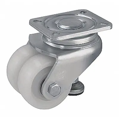OEM Plate Caster: Steel, 3 in Wheel Dia, 4 1/4 in Mounting Ht, Swivel, 3,305 lb Load Capacity - Easy-Turn Leveling Plate Casters