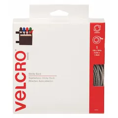 White nylon hook-and-loop roll, 3/4 in wide by 15 ft long. Supplied as a continuous strip for cutting to length. Used for bundling, mounting, and securing cables, hoses, or lightweight components in industrial maintenance, electrical panels, and assembly applications.