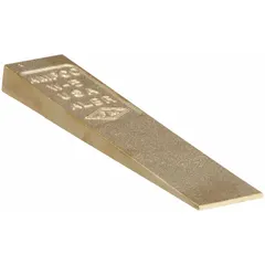Aluminum bronze set-up wedge, 6 in length, 1 1/2 in width, 3/4 in max height. Non-sparking and corrosion-resistant for use in hazardous environments. Commonly used for aligning and separating flanges in industrial settings.