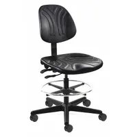 This armless drafting chair from BEVCO features a black nylon frame and a tilting back for flexibility. The seat measures 19 1/4 inches wide and 17 1/2 inches deep. Suitable for use at drafting tables, workstations, and lab benches where freedom of movement is required