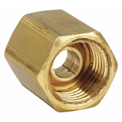 This brass inverted flare tube fitting union connects two 1/4 in OD tubes with a flared seal. It features 7/16-24 thread size A and meets SAE J512 standards. Suitable for hydraulic, pneumatic, and fuel line connections in industrial fluid systems. Supplied in a 10-pack.