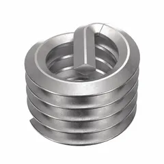 Screw-locking tanged helical insert for repairing or reinforcing tapped threads in metal. Features 5/16"-18 coarse thread, right-hand direction, 18-8 material grade, and tensile strength of 200,000 to 250,000 psi. Plain finish, 100-pack. Requires STI tap size 5/16"-18.