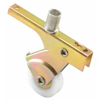 This roller assembly is designed for use in sliding screen doors, providing smooth operation and support. It features a bronze, unfinished finish and measures 6 13/32 inches in both overall height and length. Supplied as one pair