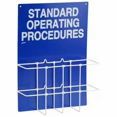 Wall-mount station for organizing and displaying standard operating procedures. Measures 20 inches high by 14 inches wide. Mounting hardware not included. Suitable for industrial facilities requiring centralized safety documentation.