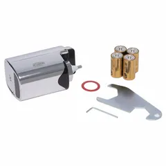 Side-mounting retrofit kit for converting manual flush valves on toilets and urinals to sensor-operated automatic operation. Enables touchless flushing for water conservation and improved hygiene in commercial restroom settings.