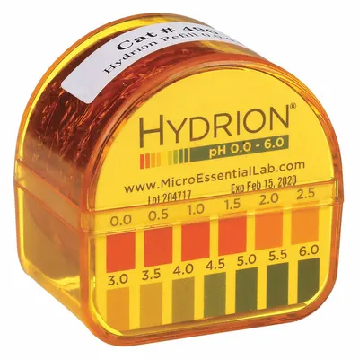 HYDRION pH Paper: 0 pH to 6 pH, 0.5 pH Resolution, 15 ft Overall Lg, 1/4 in Overall Wd - High Precision pH Papers
