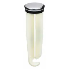Pop-up stopper for sink drains, made of plastic with a silver finish. Overall diameter of 1-1/4 in. Used to seal sink drains for holding water or preventing debris from entering the plumbing system.