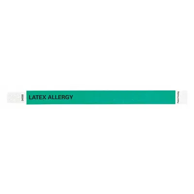 ID Wristband: Latex Allergy, 10 in Overall Lg, 3/4 in Overall Wd, Tyvek, Green - Security Wristbands