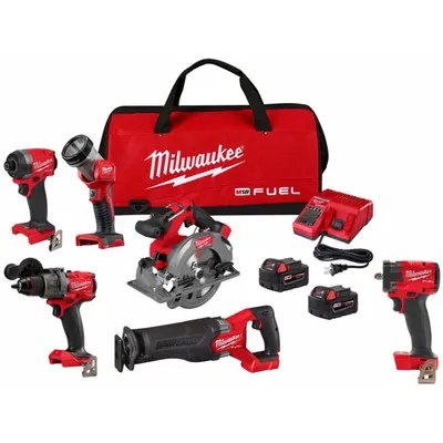 MILWAUKEE Tool Combination Kit: 6 Tools, 18 V DC Volt, Battery Included, M18, M18 - Milwaukee 18V Cordless Tool Combination Kits