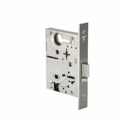 This BEST classroom lever lockset features a satin chromium-plated finish and ANSI F09 function, allowing key-locking from outside while free egress from inside. It is ADA compliant, uses a 45H escutcheon style, and includes an interchangeable core. Suitable for interior doors in educational facilities where secure access and barrier-free operation are required.
