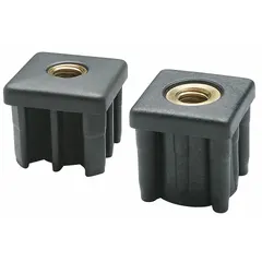 Nylon tube end leveling mount without feet. 3/4"-10 thread size. Capacity: 1,792 lb. Body thickness: 0.06 in. Used for leveling and stabilizing equipment in industrial framing, conveyors, and workstations.