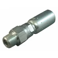 Carbon steel straight hydraulic crimp fitting with male NPT threads on one end and hose connection for -12 dash size. Thread size 3/4"-14. Used to attach hydraulic hose to ports in fluid power systems
