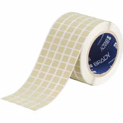Polyimide label roll with permanent adhesive, measuring 3 11/32 inches by 7/16 inches. Designed for use with IP Series printers. Suitable for industrial identification, asset tracking, cable marking, and component labeling in demanding environments.