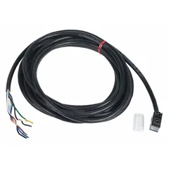 This snap-in base for limit switches features a pre-wired snap-action mechanism with a 5m PVR cable and 1NO/1NC contact configuration. It is used in industrial automation for position or presence detection in machine safety and control applications.