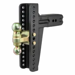 Steel adjustable ball mount with powder-coated, rust-resistant finish. Compatible with 3-inch ball shank diameter and accepts 2-inch or 2 5/16-inch ball diameters. Adjustable channel mount enables precise trailer leveling. Includes pins and clips. Weight 58 lb.