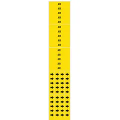 Yellow pipe marker with black 'Air' legend, designed for pipes with outer diameter of 3/4 inch and smaller. Pack of 3 adhesive-backed markers without arrows, suitable for identifying compressed air or pneumatic lines in industrial piping systems.