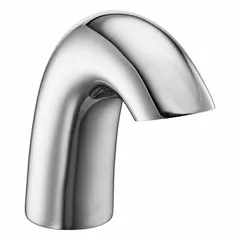 This single-post sensor faucet is constructed of brass with a polished chrome finish. It is powered by battery or hydropower and delivers a laminar flow. The faucet includes a gear-driven ceramic cartridge. Typical applications include commercial restrooms requiring touch-free operation.