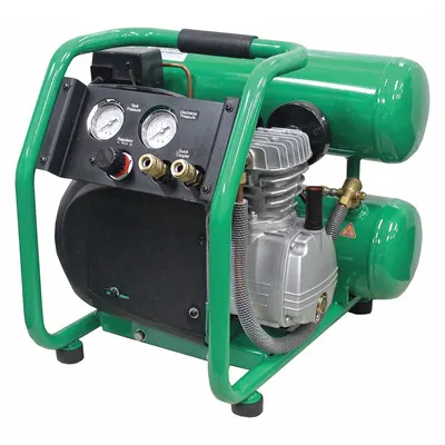 SPEEDAIRE Portable Air Compressor: Oil Lubricated, 4 gal, Twin Stack, 1.3 hp, 4.6 cfm @ 90 psi - Hand Carry Portable Electric Air Compressors