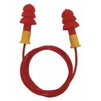 CONDOR Ear Plugs: Flanged, 27 dB NRR, Gen Purpose, Corded, Reusable, Push-In, Red/Yellow, 100 PK
