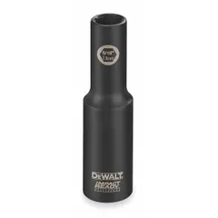 This 3/8" drive impact socket features a 7/16" SAE 6-point standard profile and an overall length of 2-1/2 inches. Designed for use with impact wrenches in automotive, construction, and industrial applications, the black oxide finish provides corrosion resistance. The 6-point configuration helps reduce fastener rounding during high-torque fastening and loosening tasks.