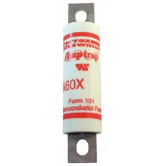 Fast-acting bolt-on fuse from the A60X series, rated 80 A at 600 V AC. Non-indicating design for AC-only circuits. Provides overcurrent protection in applications such as power supplies, motor drives, and UPS systems.
