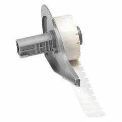 Precut label roll for use with M710 printer series. Each label measures 1/2 in x 9/32 in and is made of white gloss polyester. Suitable for industrial labeling applications such as asset tracking, cable marking, and component identification.