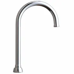 This arc swivel gooseneck spout is constructed of brass with a polished chrome finish. It features laminar flow and a UNEF connection, and includes mounting hardware. Suitable for commercial kitchens, laboratories, and washrooms requiring a corrosion-resistant, easy-to-clean spout.