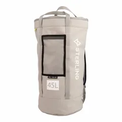 This gray polyester rope bag features a built-in rope tie-off for secure storage and transport. With a 23 1/2 in overall height and 12 in overall diameter, it is suitable for organizing and carrying rope in industrial settings such as maintenance, rigging, and material handling.