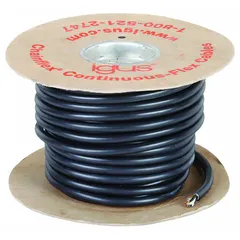 This continuous flexing power cable is designed for variable frequency drives in automated machinery and cable carriers. It features 16 AWG, 4 conductors with a ground, copper conductors with black/white numbering, a PVC jacket, and a 1000 V rating. The cable is heat resistant and meets CE standards, with minimum bend radius factors of 4 x OD (fixed), 6 x OD (flexible), and 7.5 x OD (e-chain).
