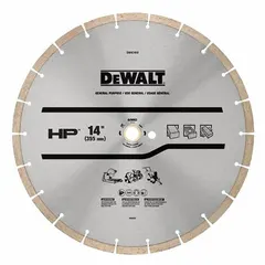This 14 in diameter diamond saw blade with a 1 in arbor is designed for wet or dry cutting of concrete, block, brick, and asphalt. Suitable for use with small flat saws in masonry and construction applications.